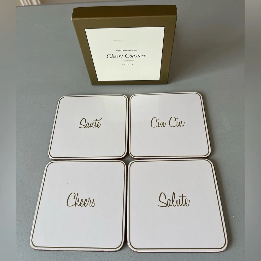 Williams - Sonoma Cheers Coaster set of 4 party holiday drinks EUC drinks cork